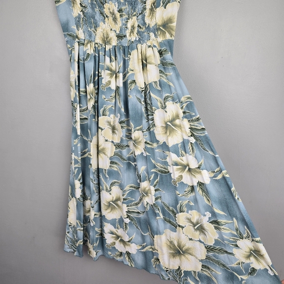 HAWAII Strapless‎ Halter Floral Tropical Dress Blue Womens Size L Beachy Boho - Picture 7 of 13